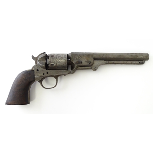 842 - Militaria : the major parts of a 19thC Colt model 1851 Navy .36 percussion revolver, the left grip s... 