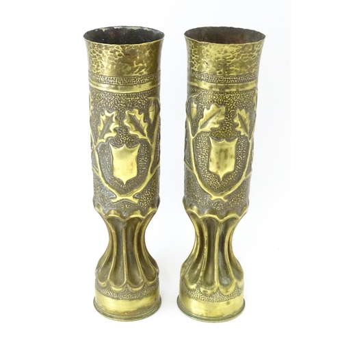 845 - Militaria, First World War / World War One / WWI / WW1 : a pair of trench art vases converted from F... 