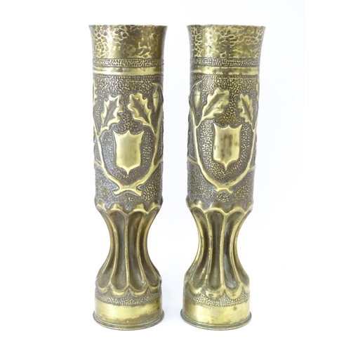 845 - Militaria, First World War / World War One / WWI / WW1 : a pair of trench art vases converted from F... 