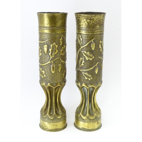 845 - Militaria, First World War / World War One / WWI / WW1 : a pair of trench art vases converted from F... 