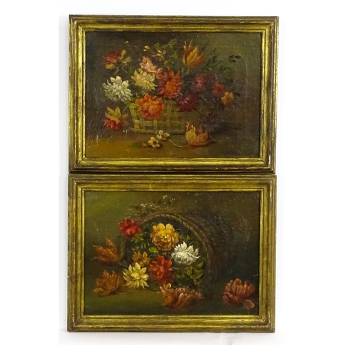 1679 - 19th century, Continental School, Oil on board, A pair of still life studies depicting flowers in a ... 