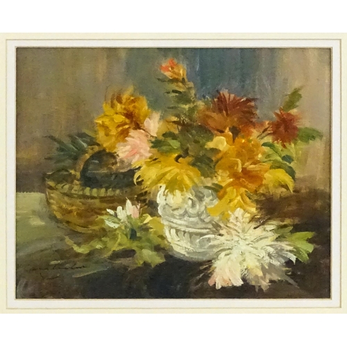 1680 - Ivan Taylor (b. 1946), Oil on board, Flowers in Baskets. Signed lower left and ascribed to label ver... 