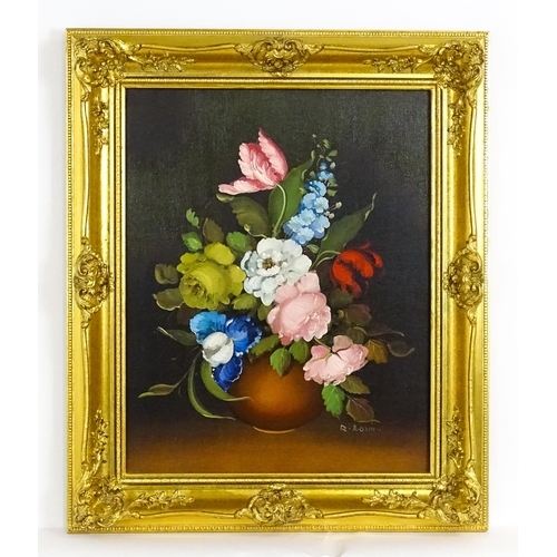 1684 - R. Rosini, 20th century, Oil on canvas, A still life study with flowers in a vase. Signed lower righ... 