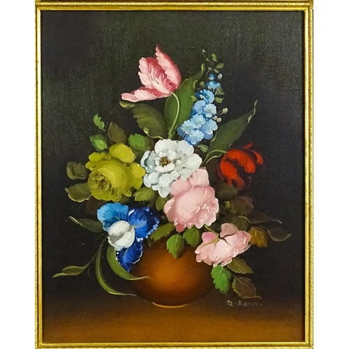 1684 - R. Rosini, 20th century, Oil on canvas, A still life study with flowers in a vase. Signed lower righ... 