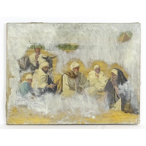 1686 - Late 19th / early 20th century, Egyptian School, Oil on canvas, A study of seated figures and a donk... 