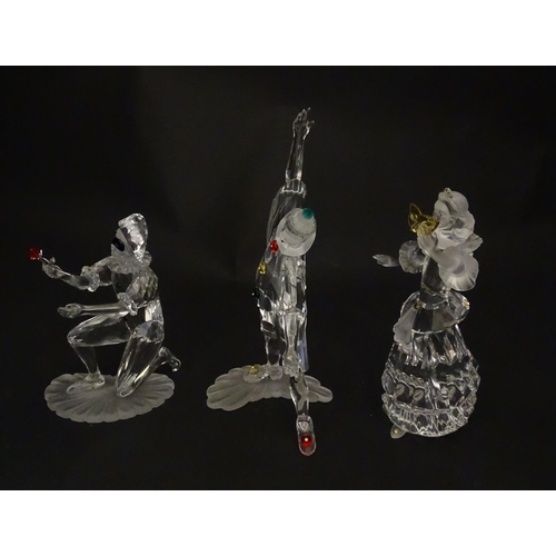301 - Three Swarovski crystal figures from the Masquerade trilogy, Harlequin, Columbine and Pierrot, with ... 