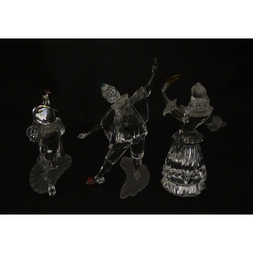 301 - Three Swarovski crystal figures from the Masquerade trilogy, Harlequin, Columbine and Pierrot, with ... 