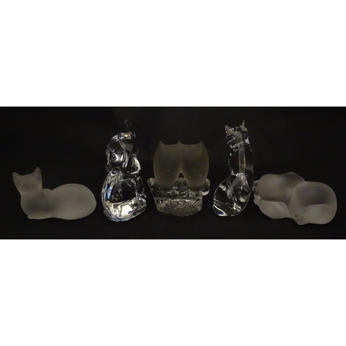 306 - Seven Lenox glass paperweights to include stretching cat, elephant, dolphin, seated cat, etc. Togeth... 