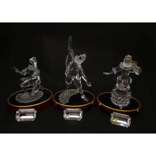 301 - Three Swarovski crystal figures from the Masquerade trilogy, Harlequin, Columbine and Pierrot, with ... 
