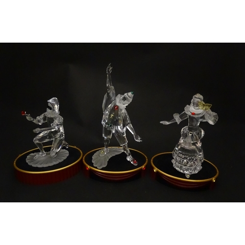301 - Three Swarovski crystal figures from the Masquerade trilogy, Harlequin, Columbine and Pierrot, with ... 
