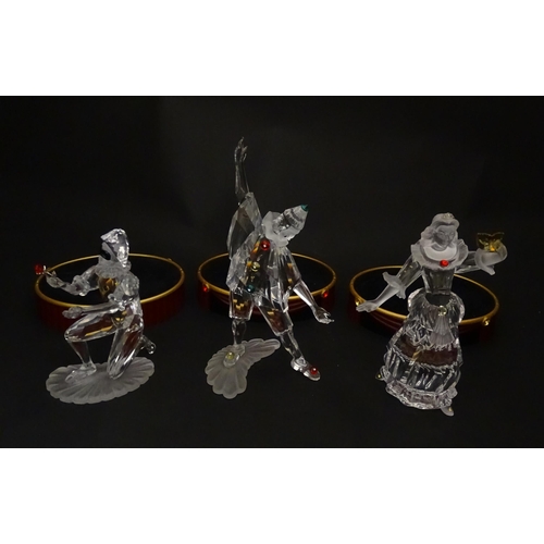 301 - Three Swarovski crystal figures from the Masquerade trilogy, Harlequin, Columbine and Pierrot, with ... 