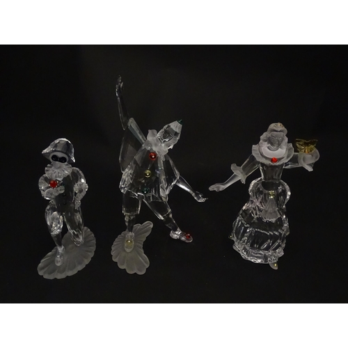 301 - Three Swarovski crystal figures from the Masquerade trilogy, Harlequin, Columbine and Pierrot, with ... 
