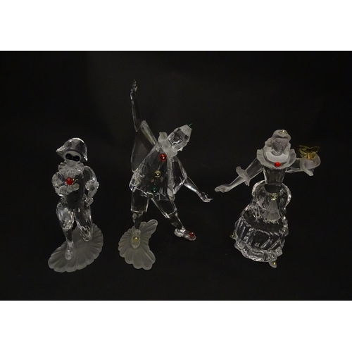 301 - Three Swarovski crystal figures from the Masquerade trilogy, Harlequin, Columbine and Pierrot, with ... 