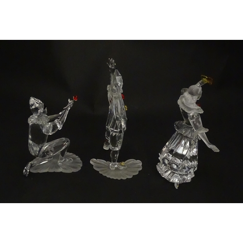 301 - Three Swarovski crystal figures from the Masquerade trilogy, Harlequin, Columbine and Pierrot, with ... 