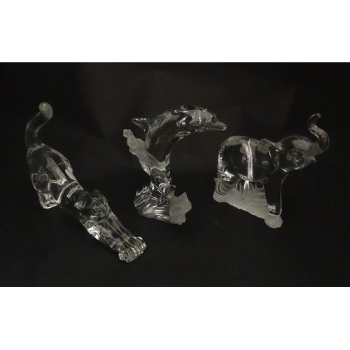 306 - Seven Lenox glass paperweights to include stretching cat, elephant, dolphin, seated cat, etc. Togeth... 