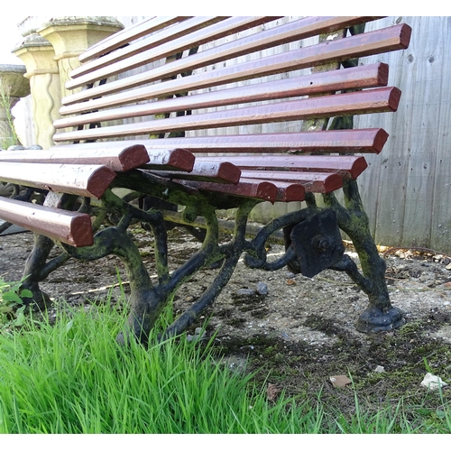 825 - Garden / Architectural: a 19thC cast iron garden bench, the three supports / ends formed as branches... 