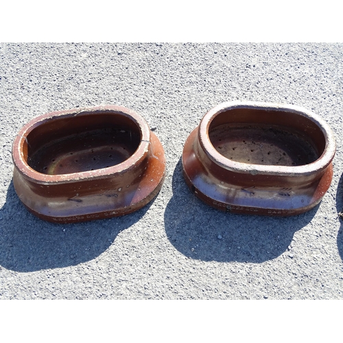 830 - Four early 20thC salt glazed planters of oval form with arrow detail, and stamped Knowles Ltd. Darwe... 