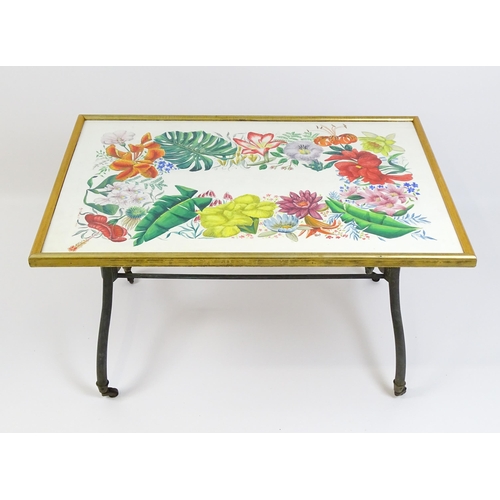 1614 - Sidney Roy Chapman Alderson : A mid century coffee table with a floral and foliate top signed Roy Al... 