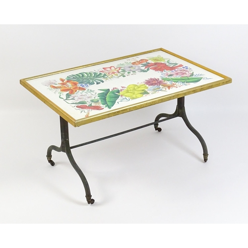 1614 - Sidney Roy Chapman Alderson : A mid century coffee table with a floral and foliate top signed Roy Al... 