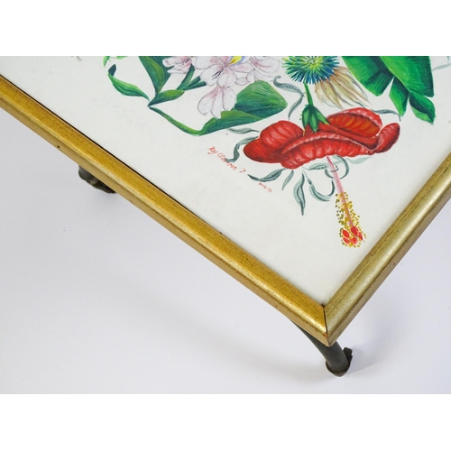 1614 - Sidney Roy Chapman Alderson : A mid century coffee table with a floral and foliate top signed Roy Al... 