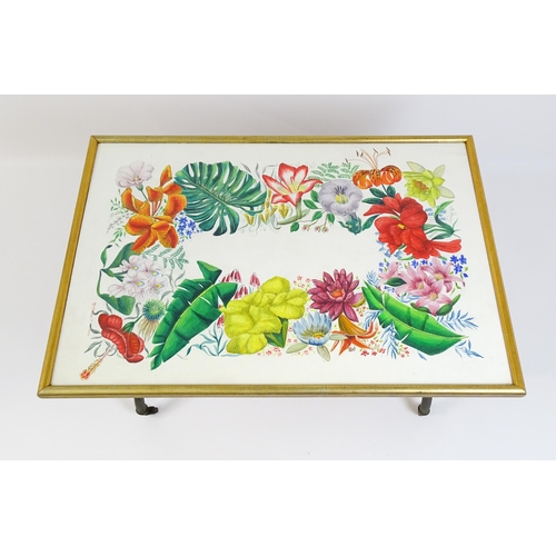 1614 - Sidney Roy Chapman Alderson : A mid century coffee table with a floral and foliate top signed Roy Al... 