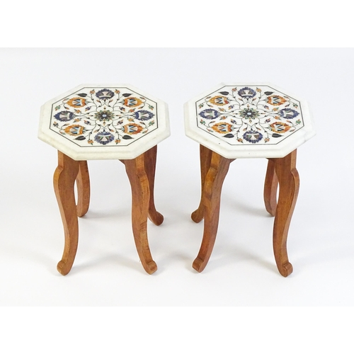 1628 - A pair of marble topped tables with octagonal pietra dura style tops. 12