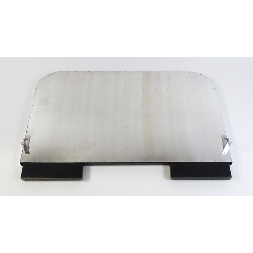 1647 - An Art Deco Hawker Aviation aluminium bed headboard and footboard, each 53 1/2