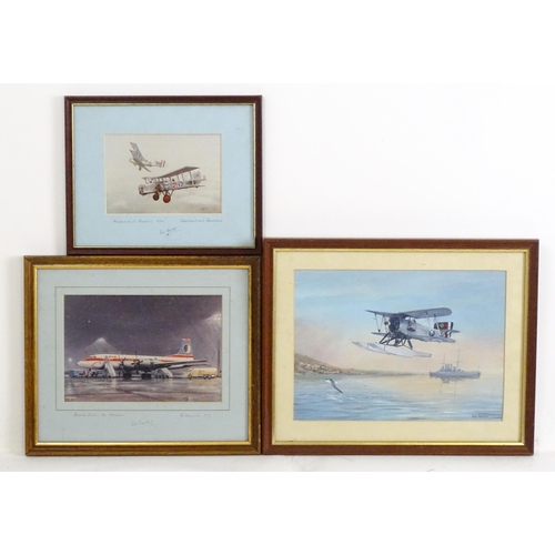 1928 - Les Vowles (b. 1929), Watercolour, A Fairey Flycatcher in flight and a ship at sea. Signed lower rig... 