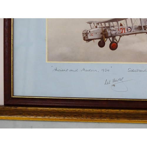 1928 - Les Vowles (b. 1929), Watercolour, A Fairey Flycatcher in flight and a ship at sea. Signed lower rig... 