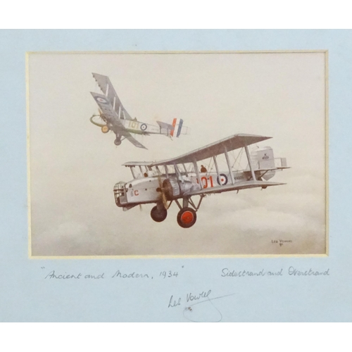 1928 - Les Vowles (b. 1929), Watercolour, A Fairey Flycatcher in flight and a ship at sea. Signed lower rig... 