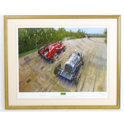 1931 - After Terence Cuneo (1907-1996), Signed limited edition print, The Spirit of Brooklands, Two racing ... 