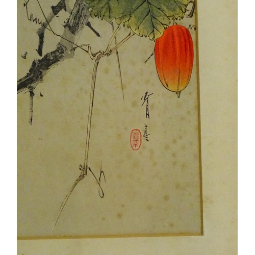 1938 - After Watanabe Seitei, Japanese School, Woodblock print, Starling on Japanese Snake Gourd Vine. Appr... 