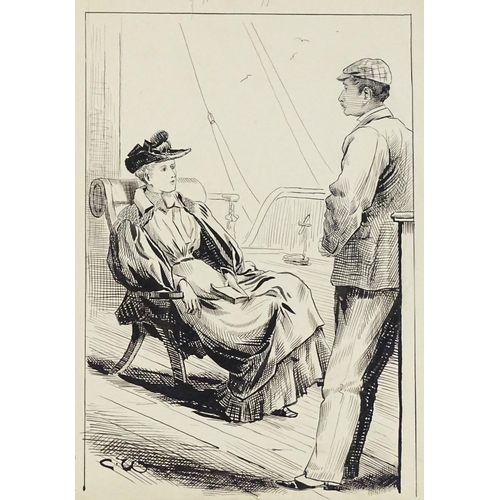 1943 - Charles Whymper (1853-1941), Pen and ink, A lady and a gentleman on the deck of a boat. Signed with ... 