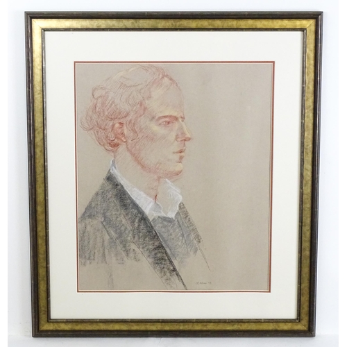 1897 - B. Allan, Pastel, A portrait of a young man in profile. Signed and dated lower. Approx. 21