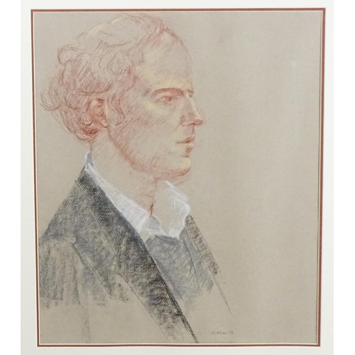 1897 - B. Allan, Pastel, A portrait of a young man in profile. Signed and dated lower. Approx. 21