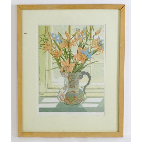 1901 - Rosalind Forster (b. 1948), Limited edition lithograph, Tiger Lilies. A windowsill with a jug of flo... 