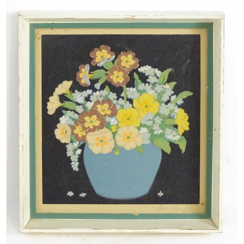 1914 - John Hall Thorpe (1874-1947), Woodcut print, Primulas with Forget-Me-Not Flowers. Signed in pencil u... 