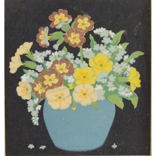 1914 - John Hall Thorpe (1874-1947), Woodcut print, Primulas with Forget-Me-Not Flowers. Signed in pencil u... 