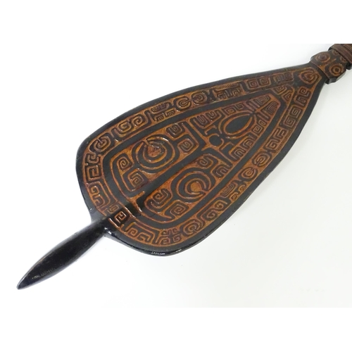 1109 - Ethnographic / Native / Tribal : A 20thC French Polynesian ceremonial paddle with carved banded deco... 