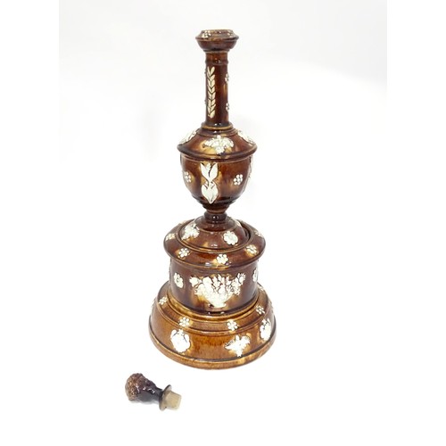 55 - A Victorian Measham bargeware smoker's compendium comprising candlestick, goblet, tobacco jar and ta... 