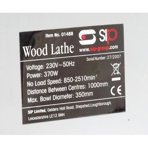 5 - Workshop Tools : an SIP 01488 benchtop wood lathe, with manual, approx 33