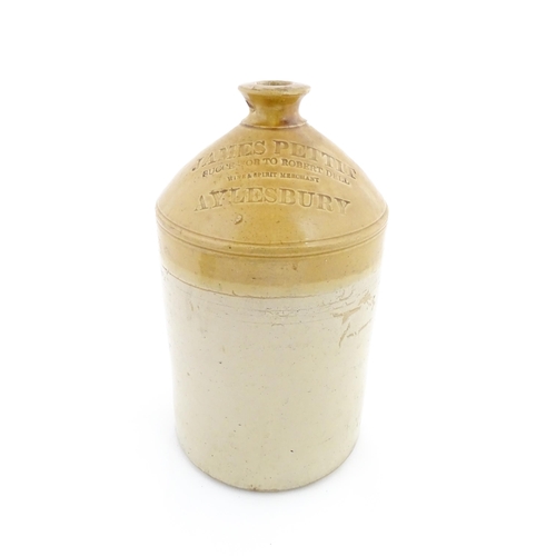 64 - An early 20thC two tone stoneware flagon marked James Pettit, Successor to Robert Dell Wine & Spirit... 