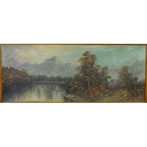 97 - W. Collins, Early 20th century, Oil on board, A lake landscape with mountains beyond. Signed lower l... 