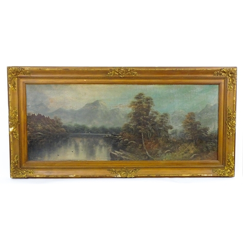 97 - W. Collins, Early 20th century, Oil on board, A lake landscape with mountains beyond. Signed lower l... 