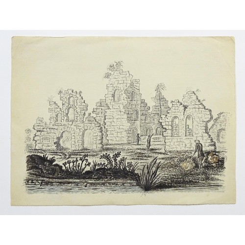 812 - Early 19th century, Ink and watercolour, The ruins of the old Cistercian monastery Deer Abbey, Scotl... 