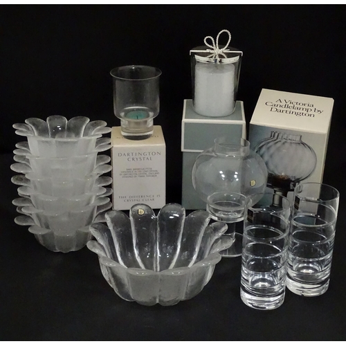 854 - A quantity of assorted glassware to include Dartington Crystal candle holder, Dartington candlelamp,... 