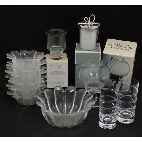 854 - A quantity of assorted glassware to include Dartington Crystal candle holder, Dartington candlelamp,... 