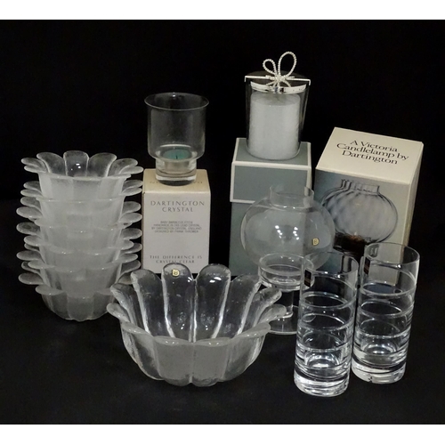 854 - A quantity of assorted glassware to include Dartington Crystal candle holder, Dartington candlelamp,... 