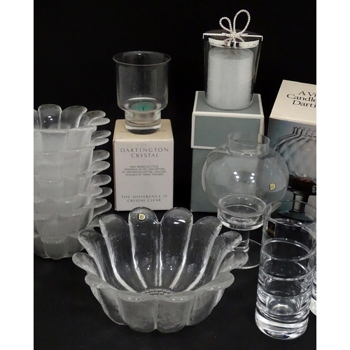 854 - A quantity of assorted glassware to include Dartington Crystal candle holder, Dartington candlelamp,... 