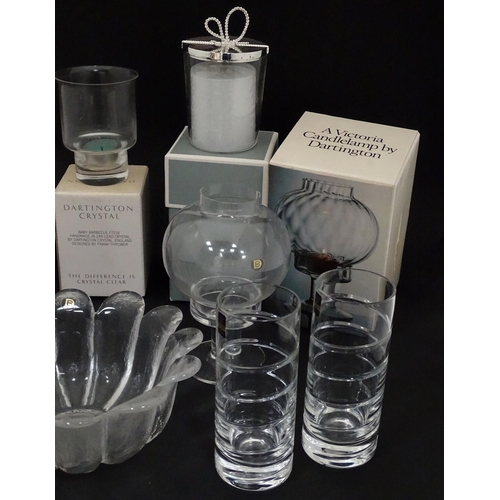 854 - A quantity of assorted glassware to include Dartington Crystal candle holder, Dartington candlelamp,... 